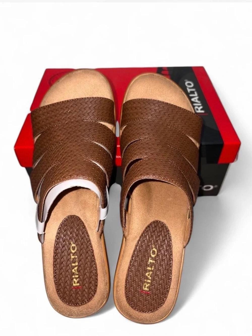 Rialto Brown Woven Slide Sandals for Women
